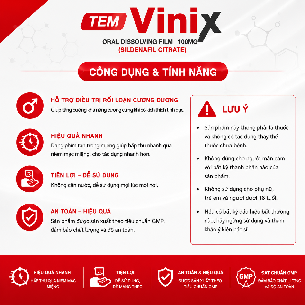  Tem Ngậm Cương Dương, Tăng Cường Sinh Lý Vinix 100mg 