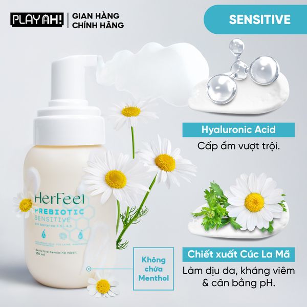  Dung Dịch Vệ Sinh Phụ Nữ Her Feel Prebiotic Sensitive HA Làm Sạch Cấp Ẩm 