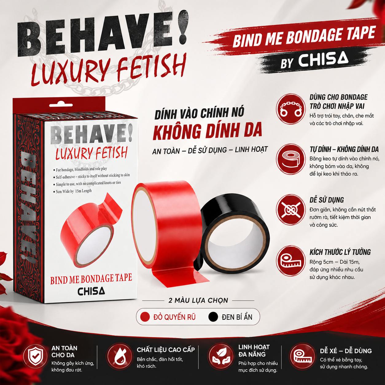  Băng Keo Dính BDSM Behave Luxury Fetish Bondage Tape 