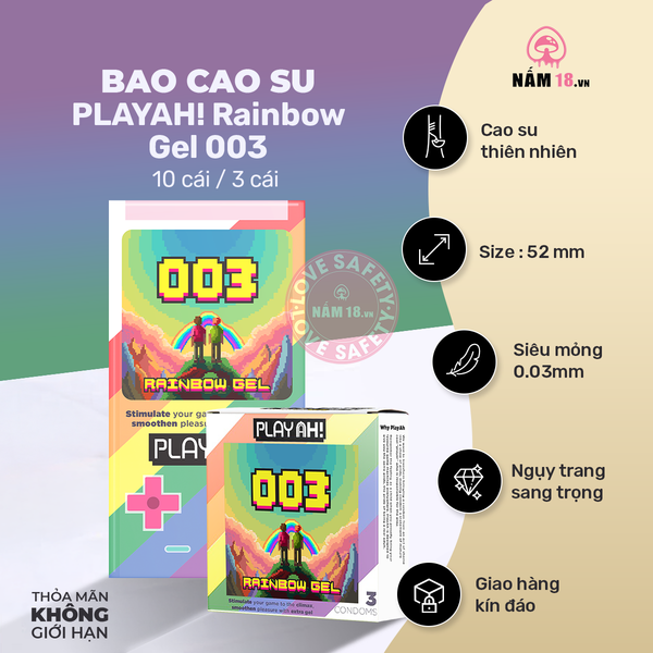  Bao Cao Su Siêu Mỏng PlayAh Rainbow Gel 003 