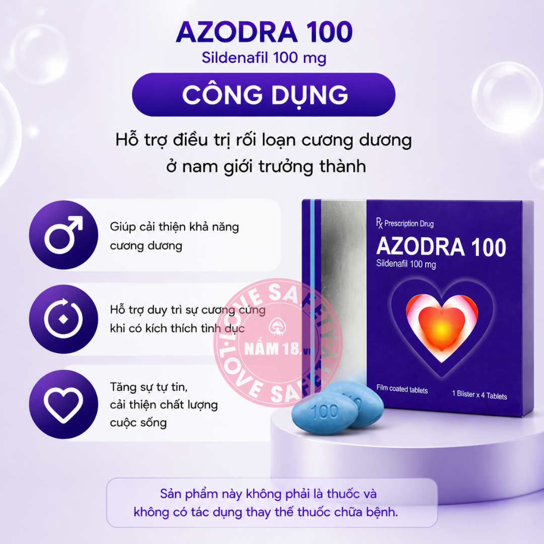  Viên Uống Cương Dương, Tăng Cường Sinh Lý Azodra 100mg - Hộp 4 Viên 