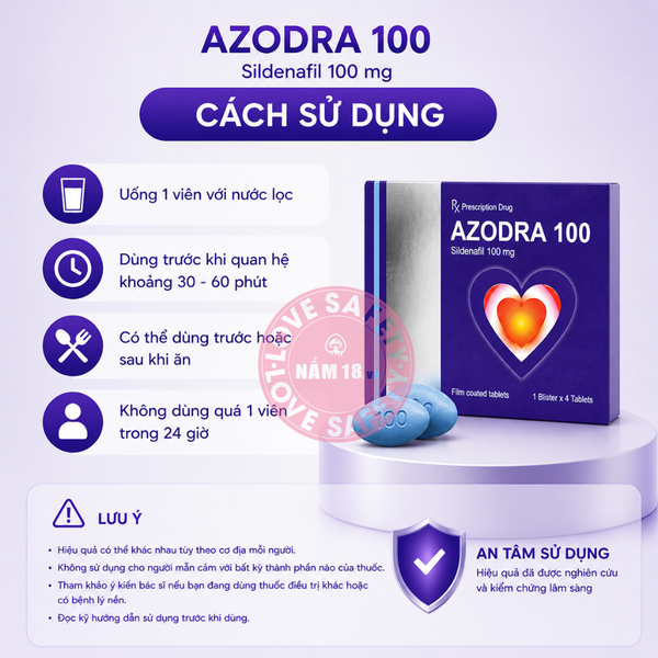 Viên Uống Cương Dương, Tăng Cường Sinh Lý Azodra 100mg - Hộp 4 Viên