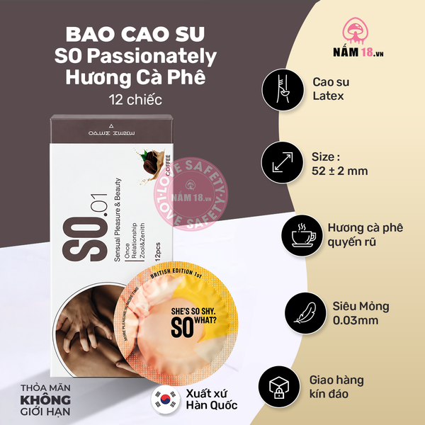  Bao Cao Su Hương Cà Phê SO Passionately - Hộp 12 Cái 