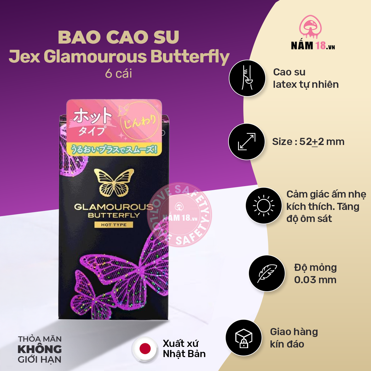  Bao Cao Su Siêu Mỏng Jex Glamourous Butterfly Hot Nóng Ấm 