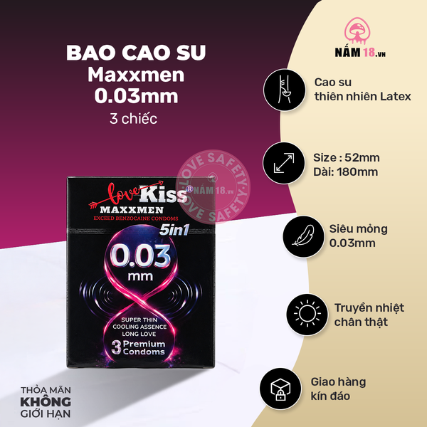  Bao Cao Su Siêu Mỏng Lovekiss Maxxmen 5in1 0.03mm 