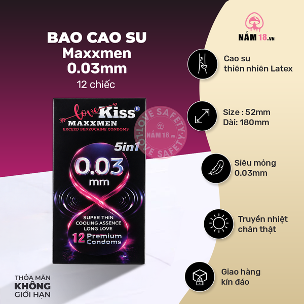  Bao Cao Su Siêu Mỏng Lovekiss Maxxmen 5in1 0.03mm 