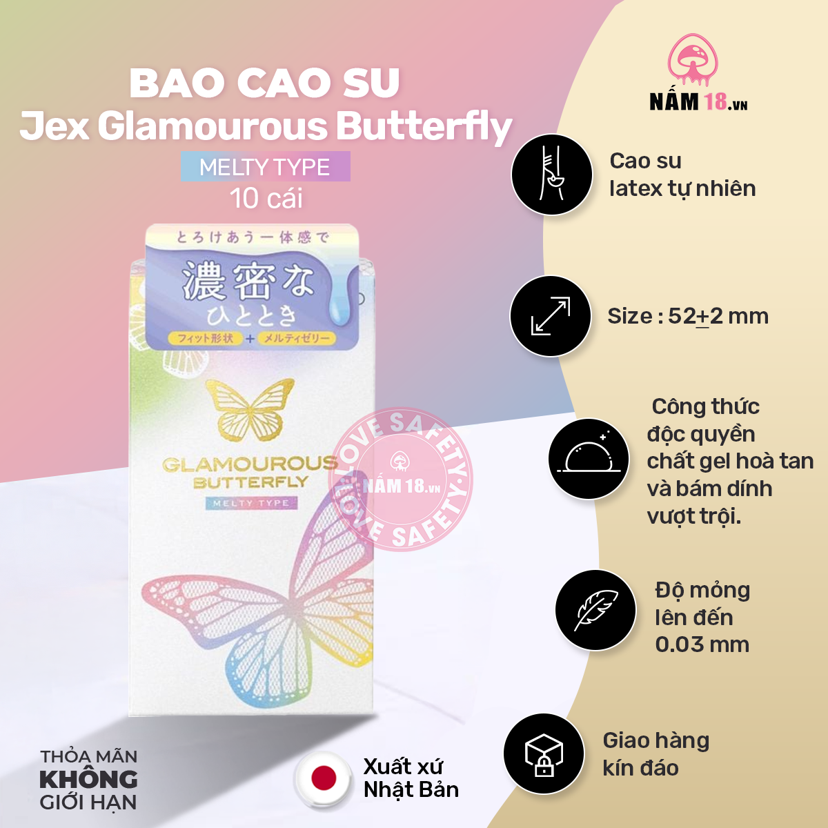  Bao Cao Su Jex Glamourous Butterfly Melty Hương Trà 