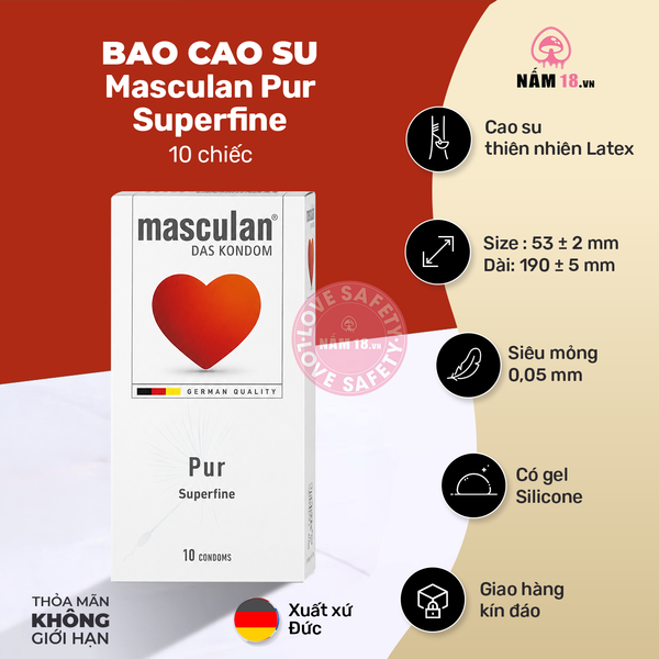 Bao Cao Su Siêu Mỏng Masculan Pur Superfine - Hộp 10 Cái