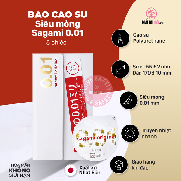  Bao Cao Su Siêu Mỏng Sagami 0.01 - Hộp 5 Cái 