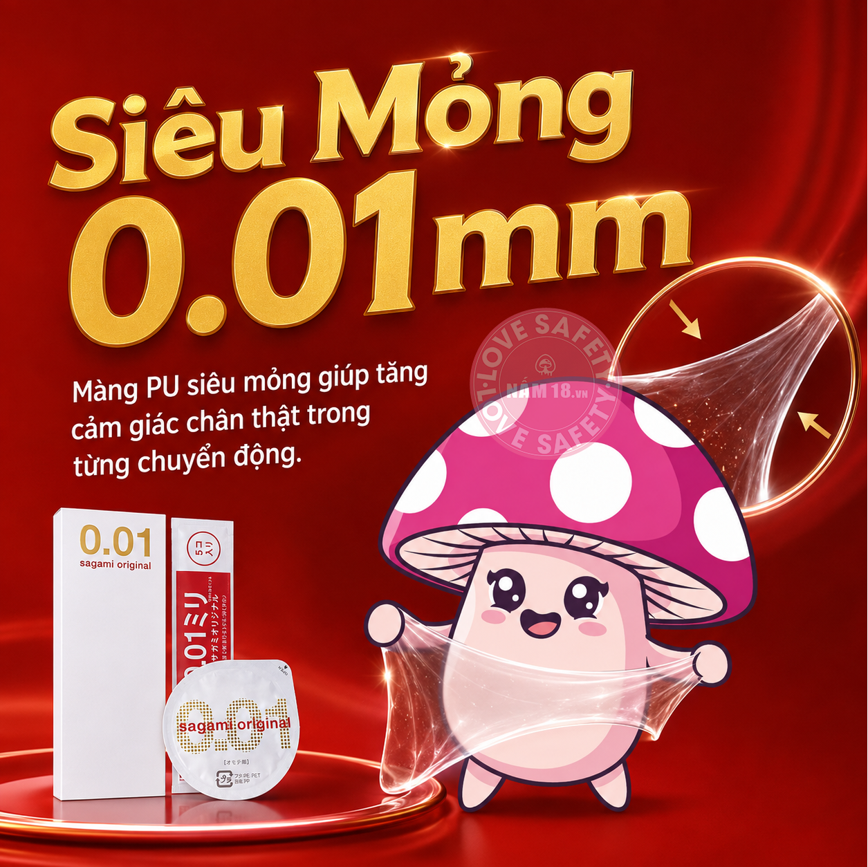  Bao Cao Su Siêu Mỏng Sagami 0.01 - Hộp 5 Cái 