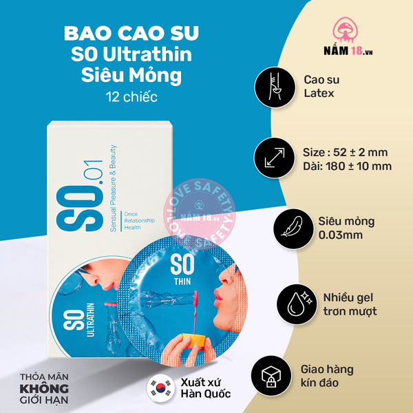  Bao Cao Su Siêu Mỏng SO Ultrathin - Hộp 12 Cái 