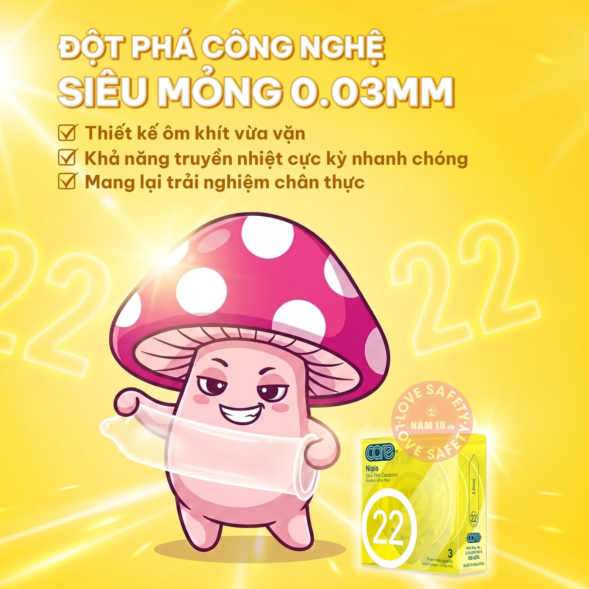  Bao Cao Su Siêu Mỏng CARE 22 Nipis Hương Nước Hoa 