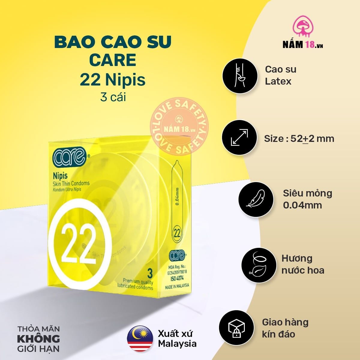  Bao Cao Su Siêu Mỏng CARE 22 Nipis Hương Nước Hoa 