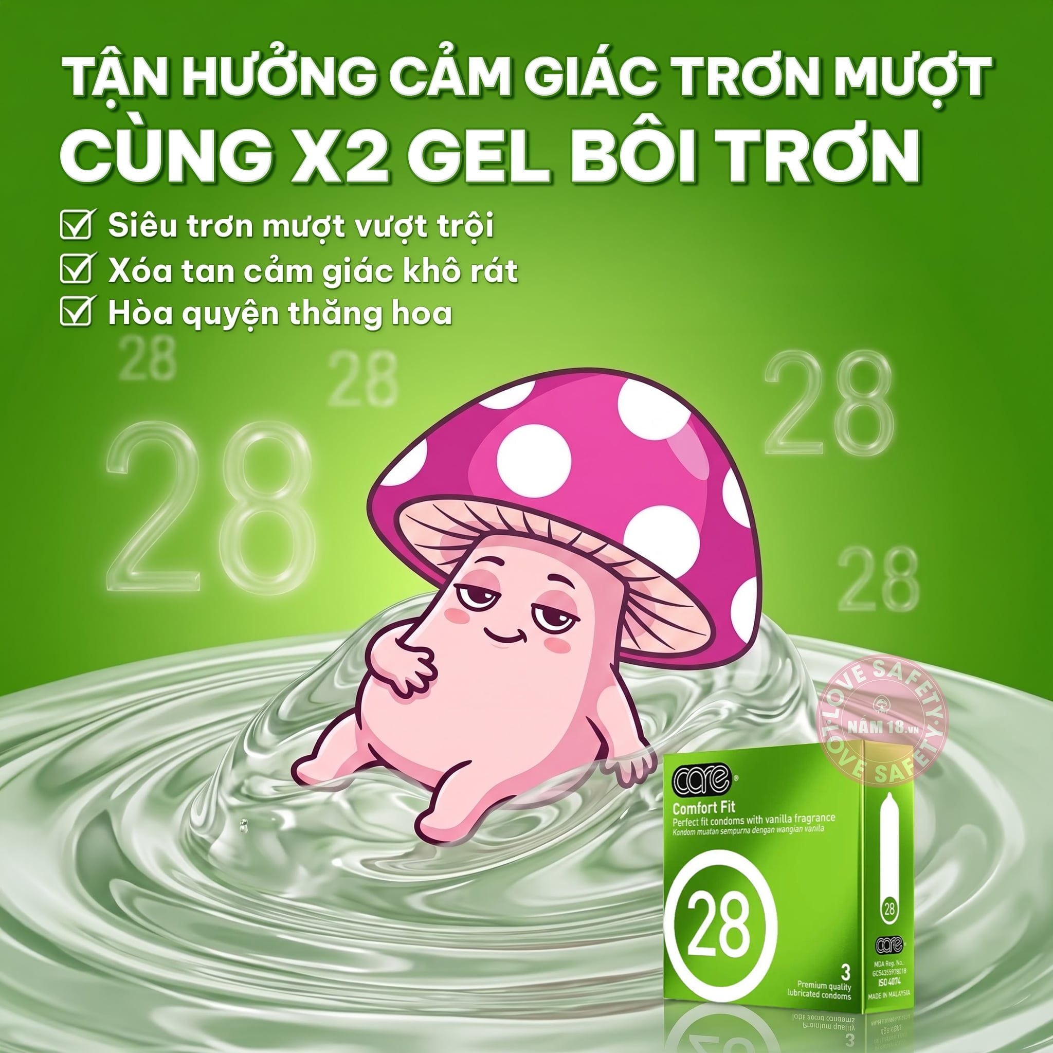  Bao Cao Su CARE 28 Comfort Fit Hương Vani 