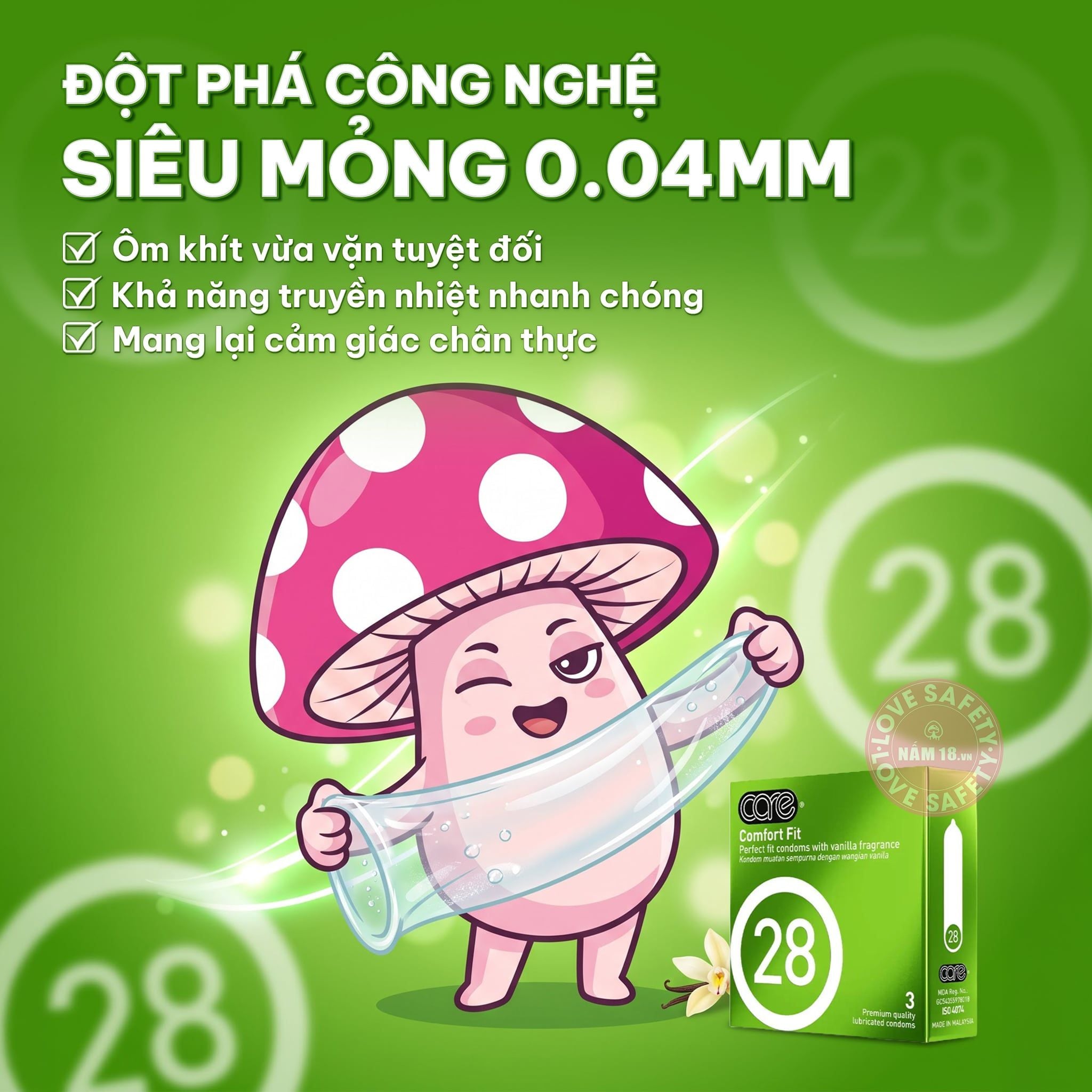  Bao Cao Su CARE 28 Comfort Fit Hương Vani 