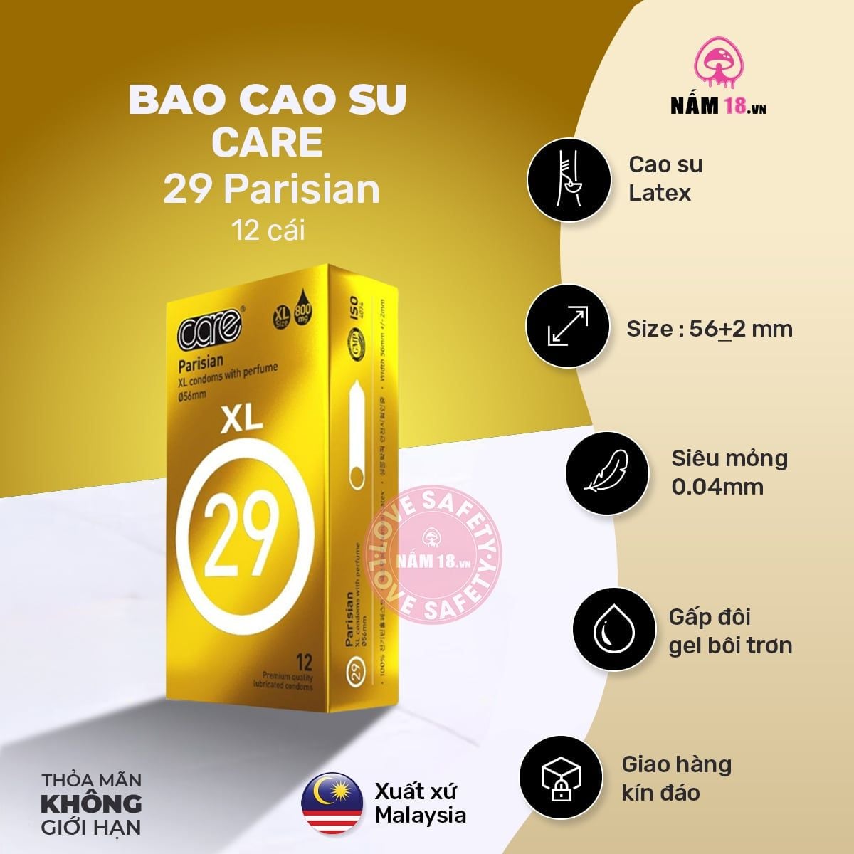  Bao Cao Su Size Lớn 56mm CARE 29 Parisian Hương Nước Hoa 