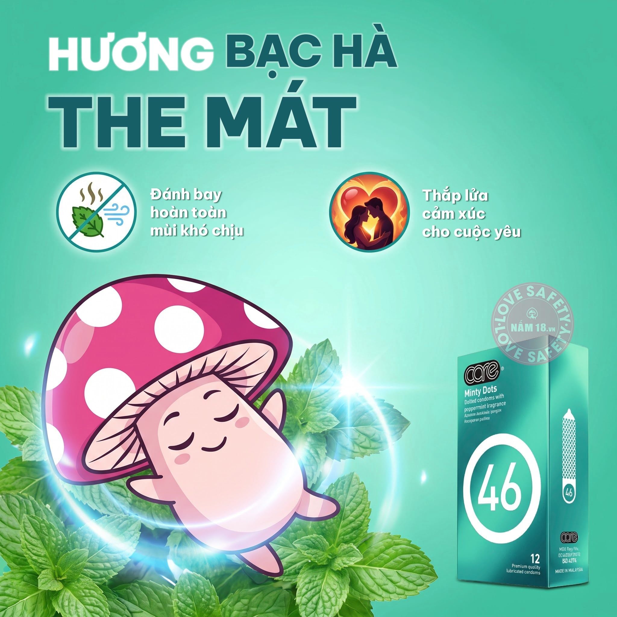  Bao Cao Su Kéo Dài Thời Gian CARE 46 Minty Dots Hương Bạc Hà 