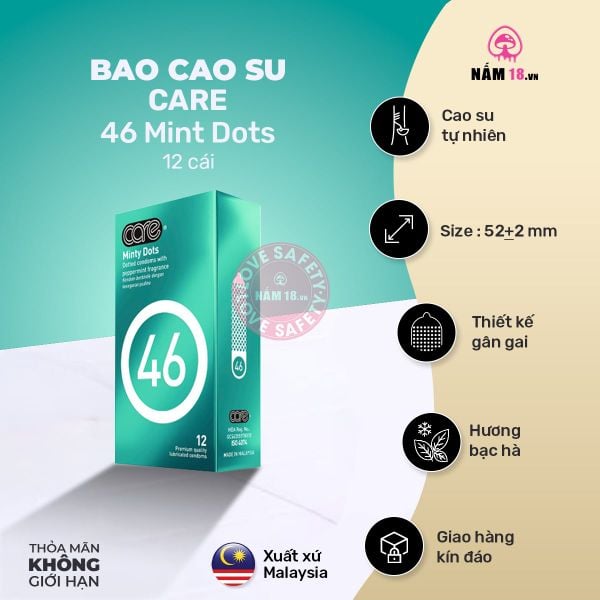  Bao Cao Su Kéo Dài Thời Gian CARE 46 Minty Dots Hương Bạc Hà 