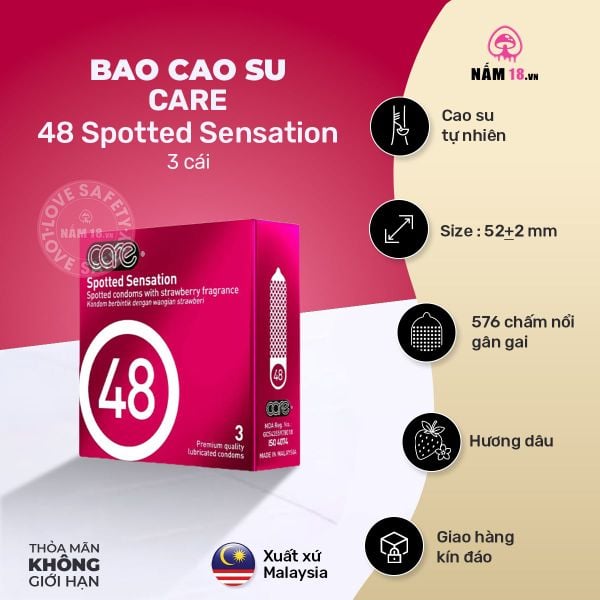  Bao Cao Su Gai CARE 48 Spotted Sensation Hương Dâu 