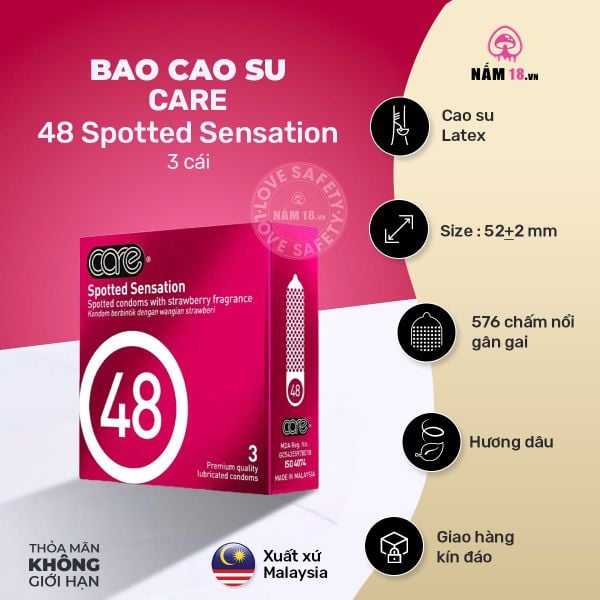  Bao Cao Su Gai CARE 48 Spotted Sensation Hương Dâu 