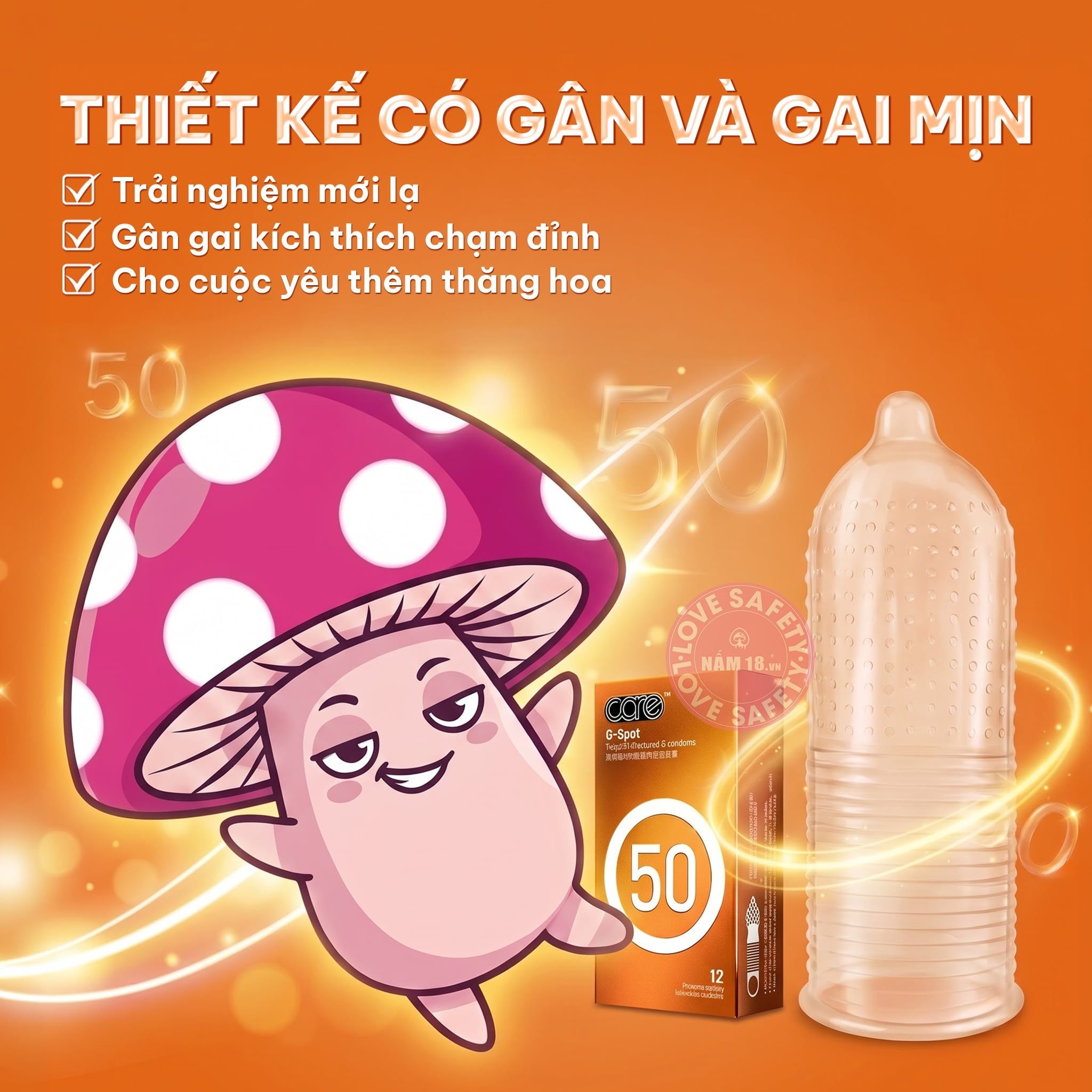  Bao Cao Su Gân Gai CARE 50 G Spot Hương Dứa 