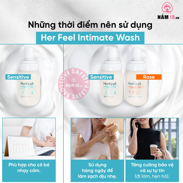 Dung Dịch Vệ Sinh Phụ Nữ Her Feel Prebiotic Rose Kháng Viêm Khử Mùi