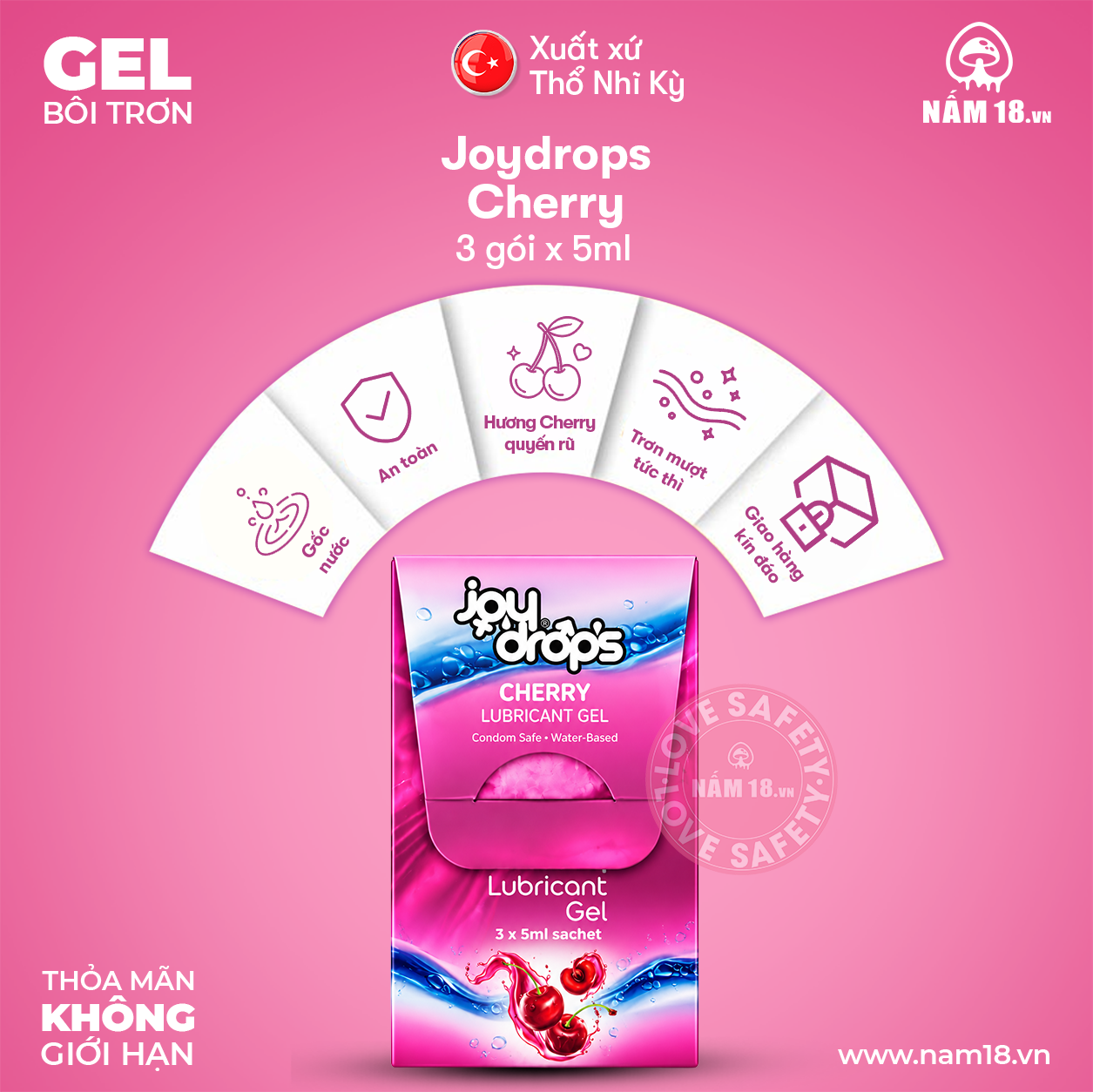 Gel Bôi Trơn Joydrops Hương Cherry | Combo 3 Gói 