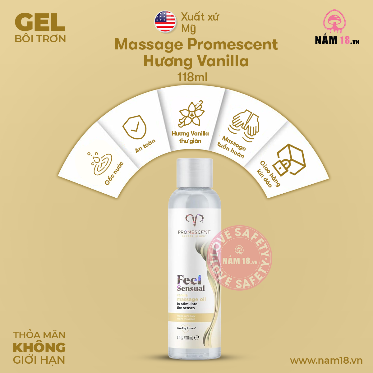  Gel Bôi Trơn Massage Promescent Vanilla 
