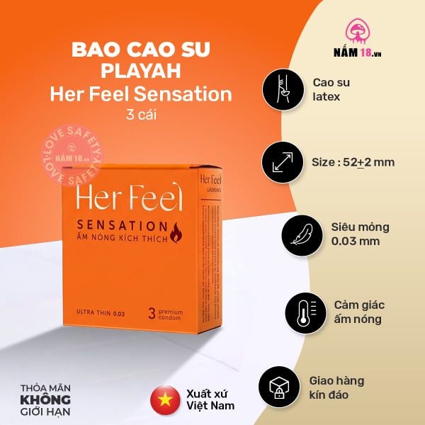  Bao Cao Su Nóng Ấm PlayAh Her Feel Sensation Hương Nước Hoa 