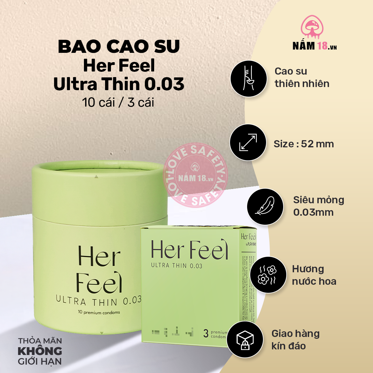  Bao Cao Su Siêu Mỏng PlayAh Her Feel Ultra Thin 003 Hương Nước Hoa 