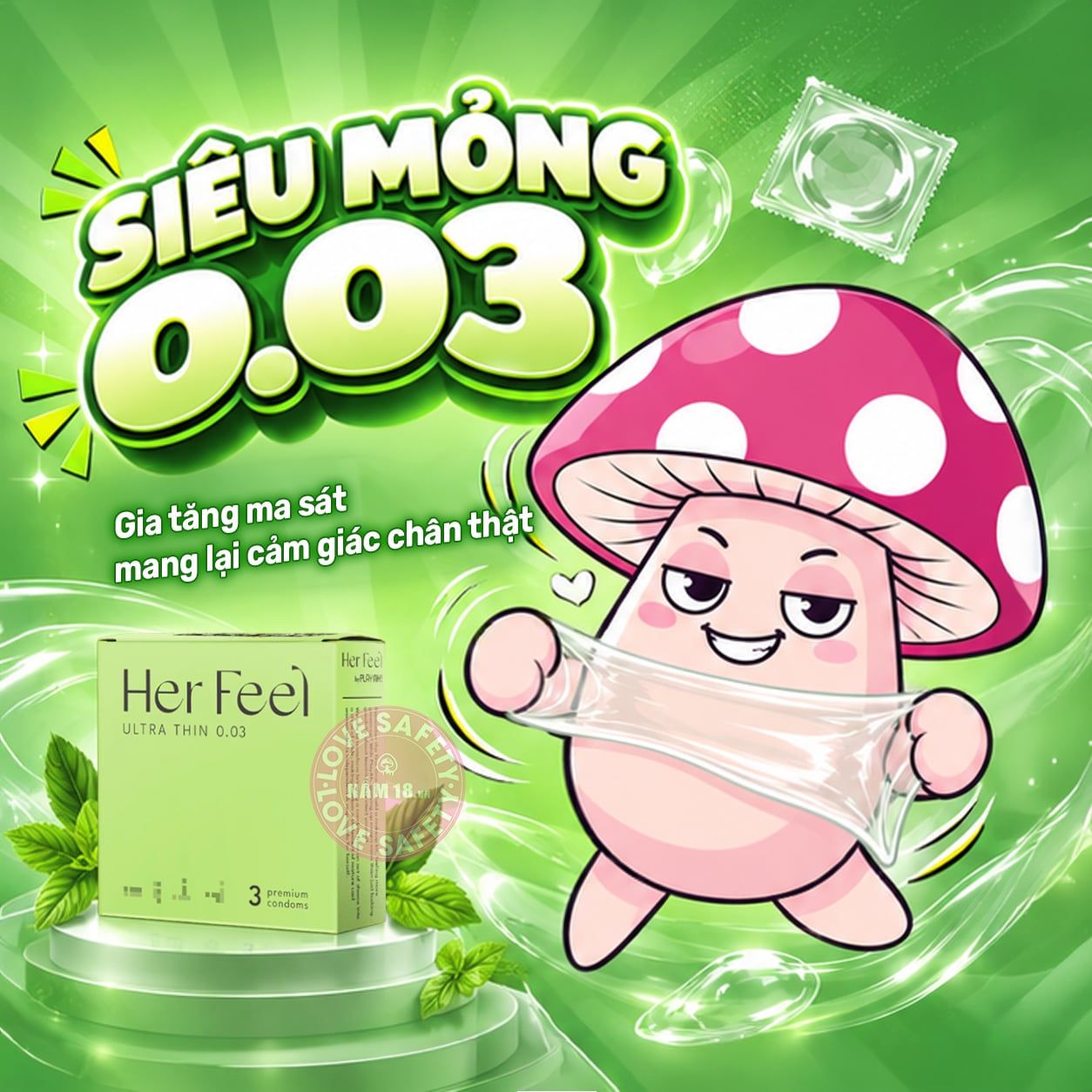  Bao Cao Su Siêu Mỏng PlayAh Her Feel Ultra Thin 003 Hương Nước Hoa 