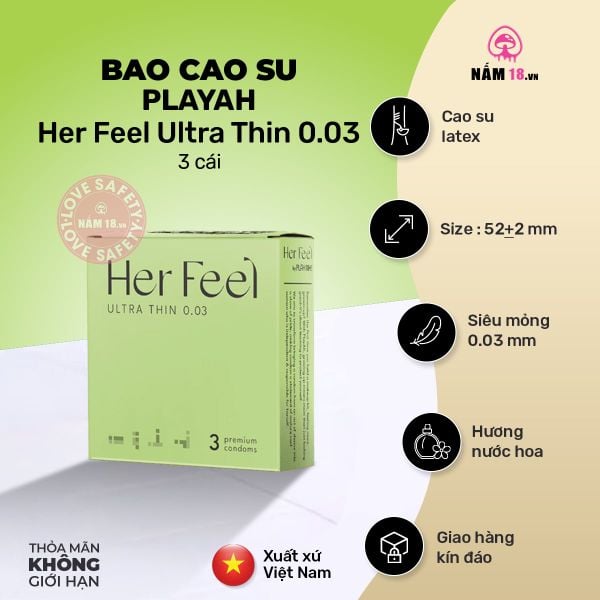  Bao Cao Su Siêu Mỏng PlayAh Her Feel Ultra Thin 003 Hương Nước Hoa 