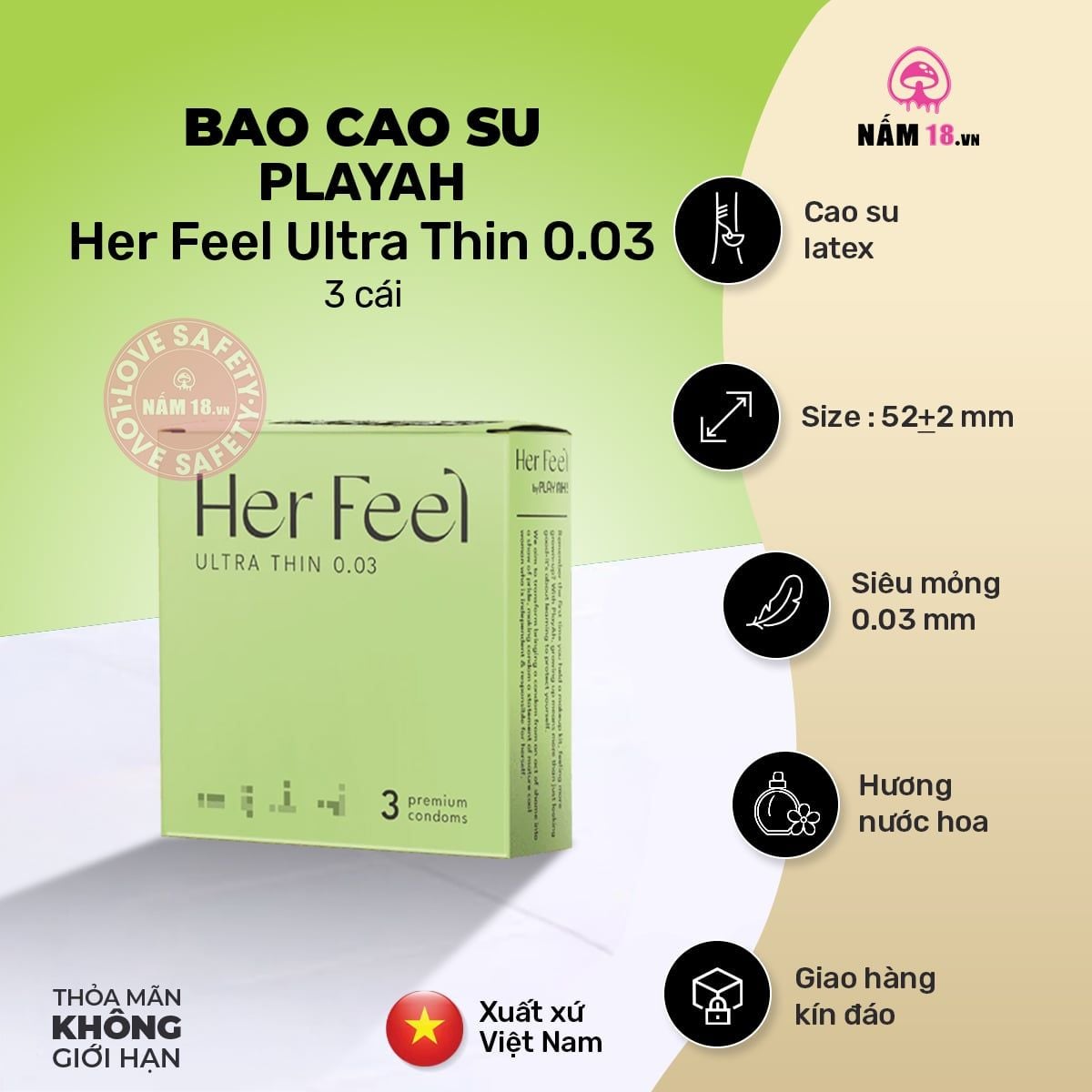  Bao Cao Su Siêu Mỏng PlayAh Her Feel Ultra Thin 003 Hương Nước Hoa 