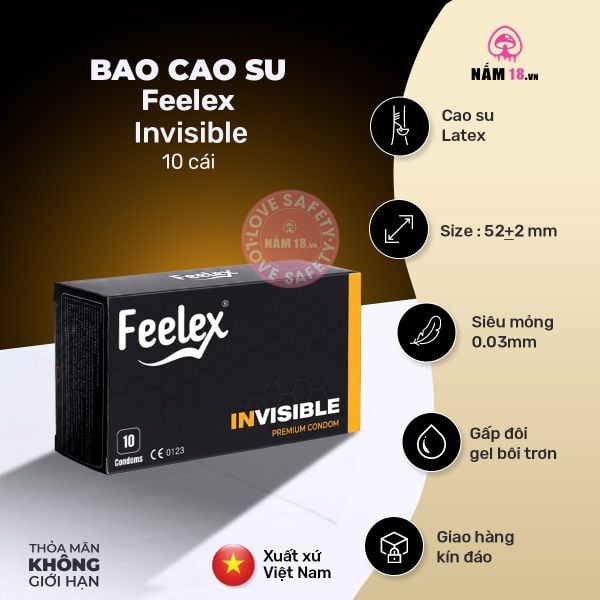  Bao Cao Su Siêu Mỏng Feelex Invisible 