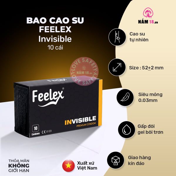  Bao Cao Su Siêu Mỏng Feelex Invisible 