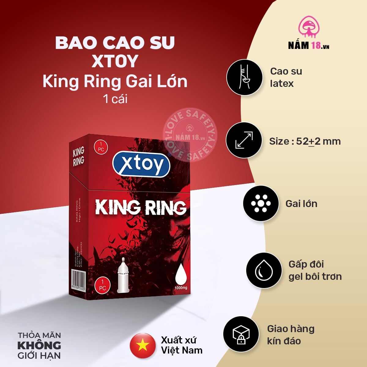 Bao Cao Su Xtoy King Ring Gai Lớn Hương Dâu 