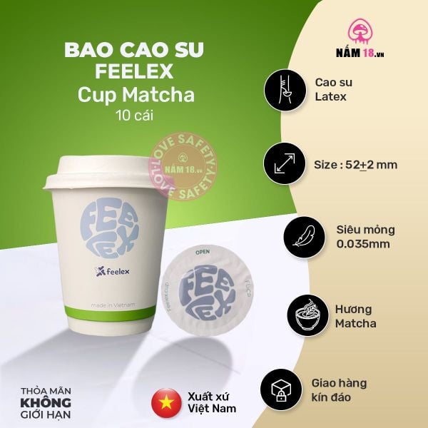  Bao Cao Su Siêu Mỏng Feelex Cup Hương Matcha 