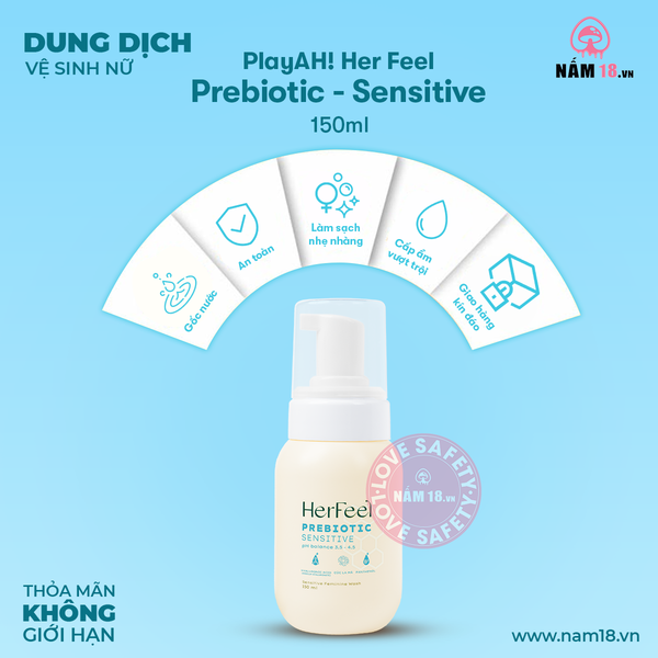 Dung Dịch Vệ Sinh Phụ Nữ Her Feel Prebiotic Sensitive HA Làm Sạch Cấp Ẩm