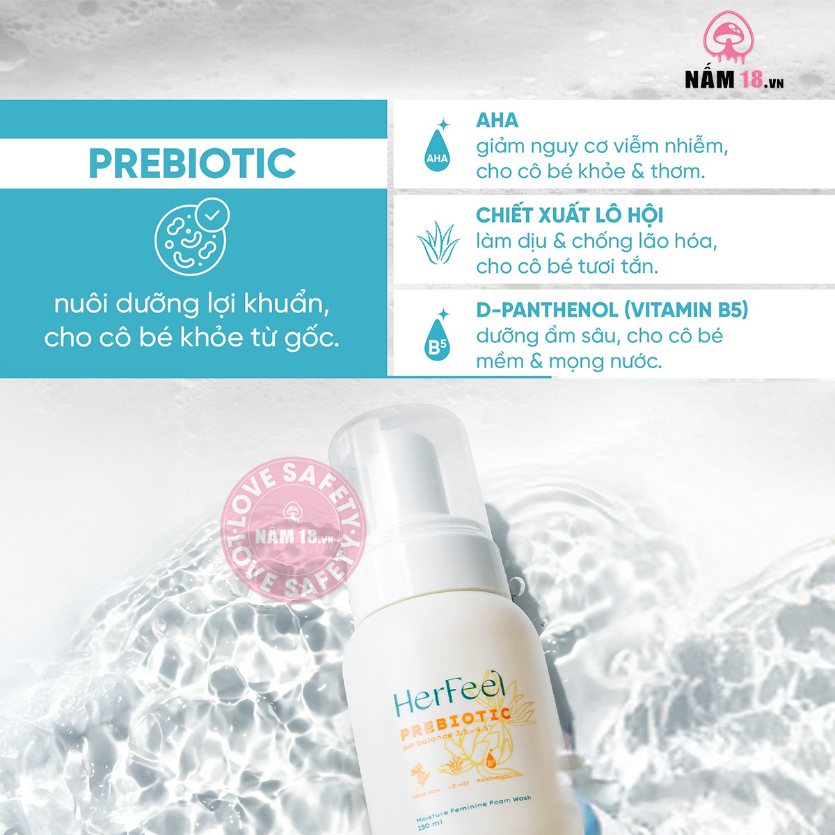  Dung Dịch Vệ Sinh Phụ Nữ Her Feel Prebiotic Rose Kháng Viêm Khử Mùi 