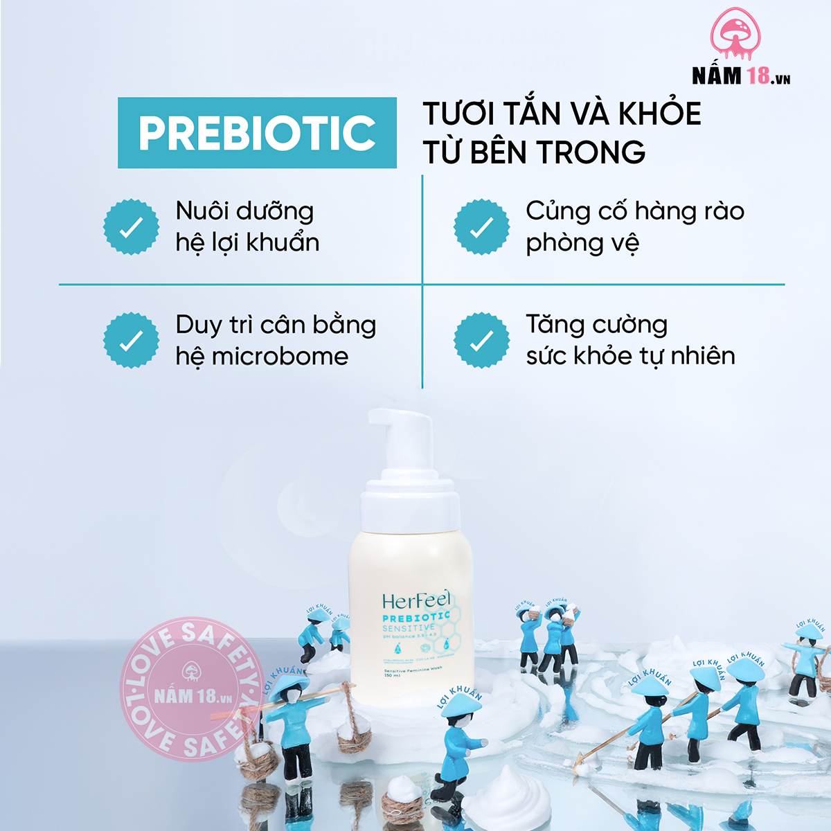  Dung Dịch Vệ Sinh Phụ Nữ Her Feel Prebiotic Sensitive HA Làm Sạch Cấp Ẩm 