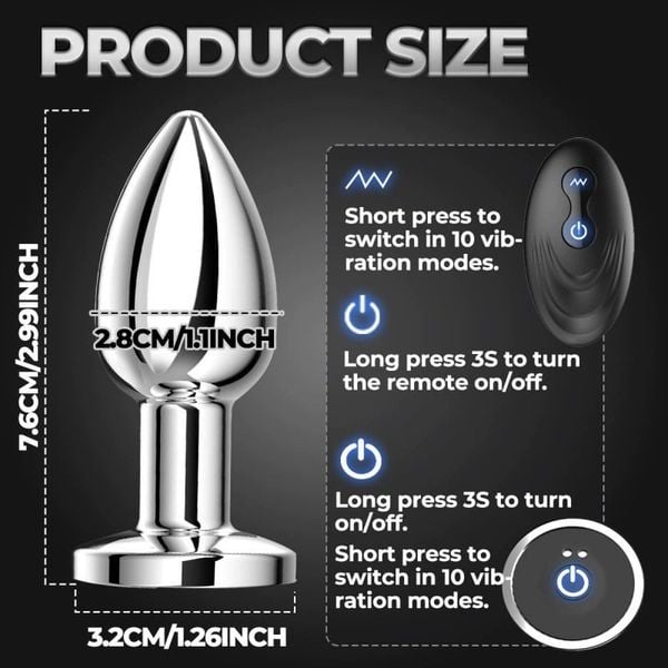 Phích Cắm Hậu Môn Inox Massger 10 Chế Độ Rung