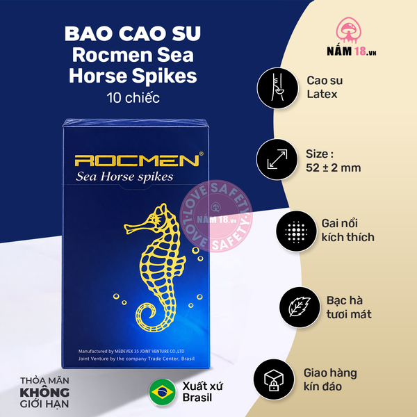 Bao Cao Su Điểm Nổi, Hương Bạc Hà Rocmen Sea Horse Spikes - Hộp 10 Cái