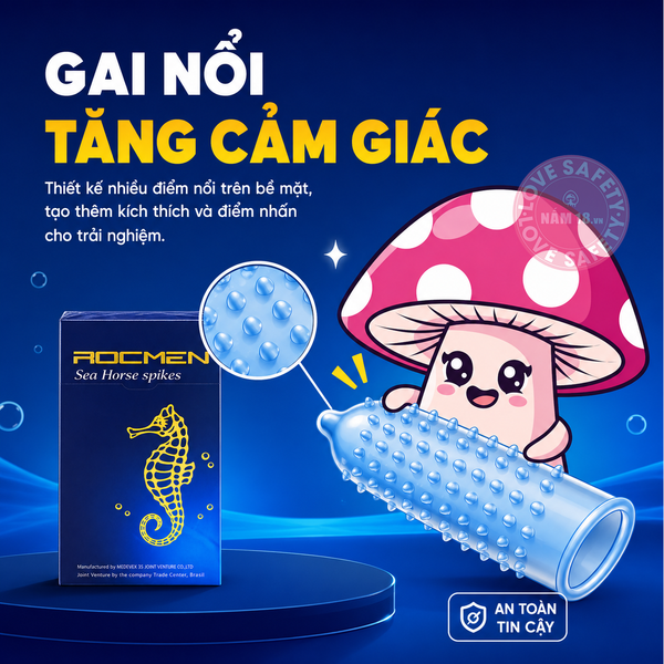 Bao Cao Su Điểm Nổi, Hương Bạc Hà Rocmen Sea Horse Spikes - Hộp 10 Cái
