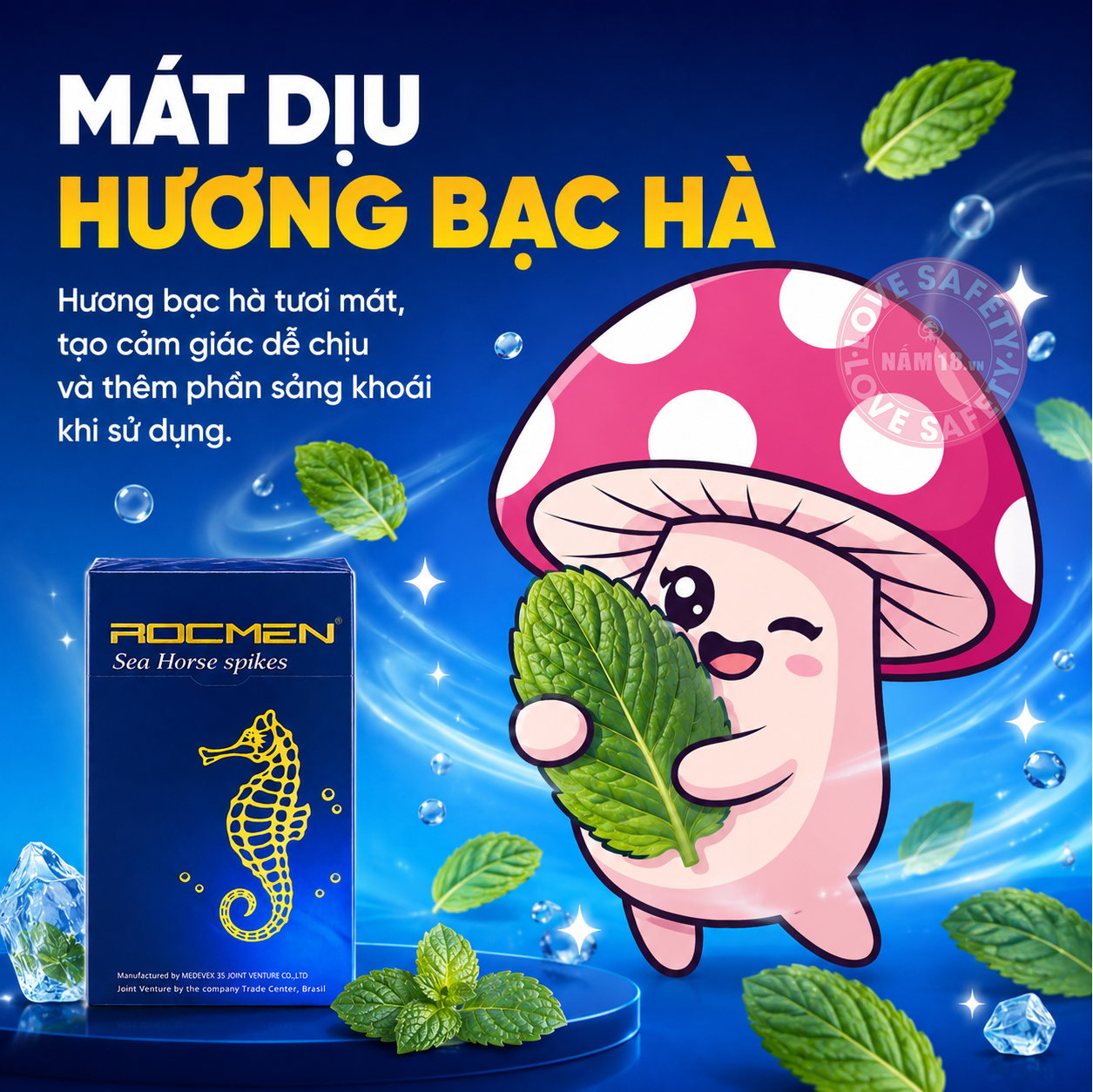  Bao Cao Su Điểm Nổi, Hương Bạc Hà Rocmen Sea Horse Spikes - Hộp 10 Cái 