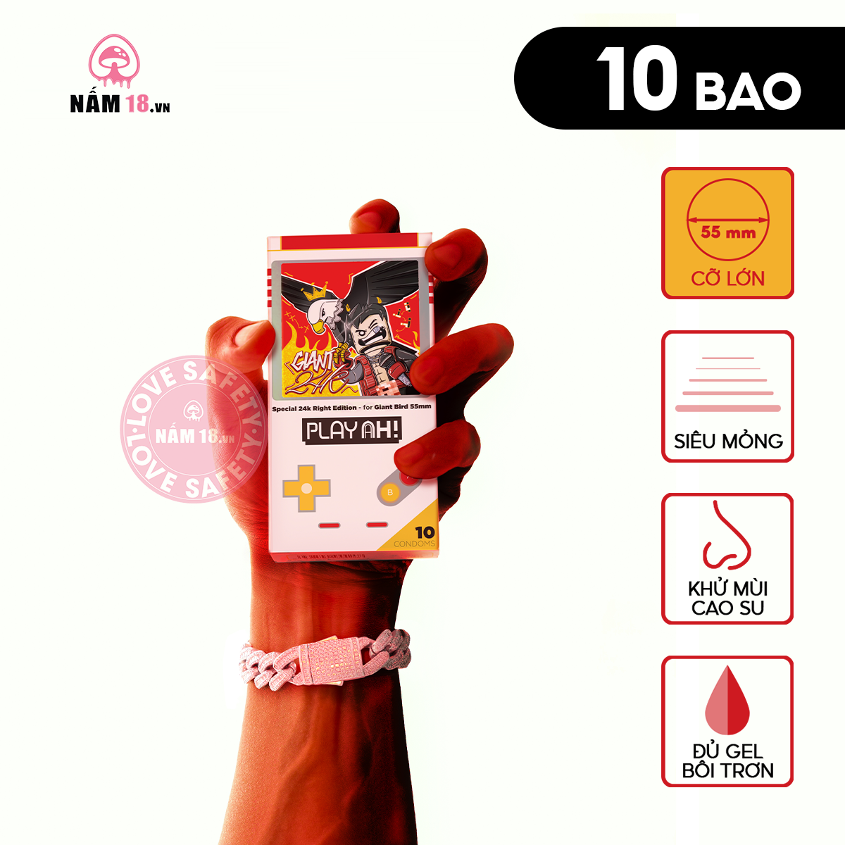  Bao Cao Su Size Lớn 55mm PlayAh Giant Invisible 