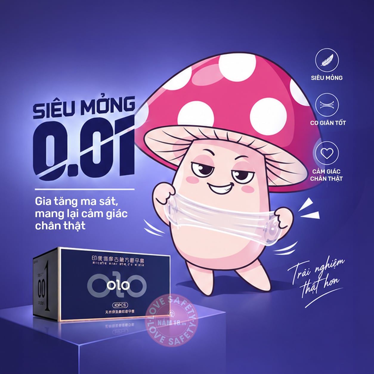  Bao Cao Su Kéo Dài Thời Gian, Mát Lạnh Olo Xanh - Hộp 10 Cái 