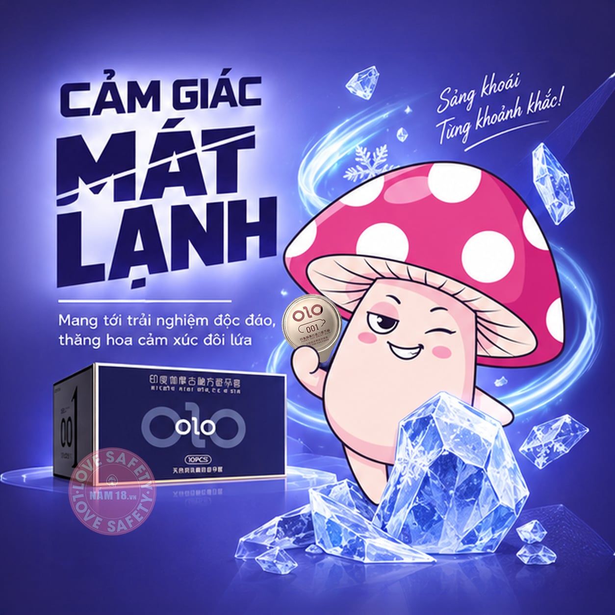  Bao Cao Su Kéo Dài Thời Gian, Mát Lạnh Olo Xanh - Hộp 10 Cái 