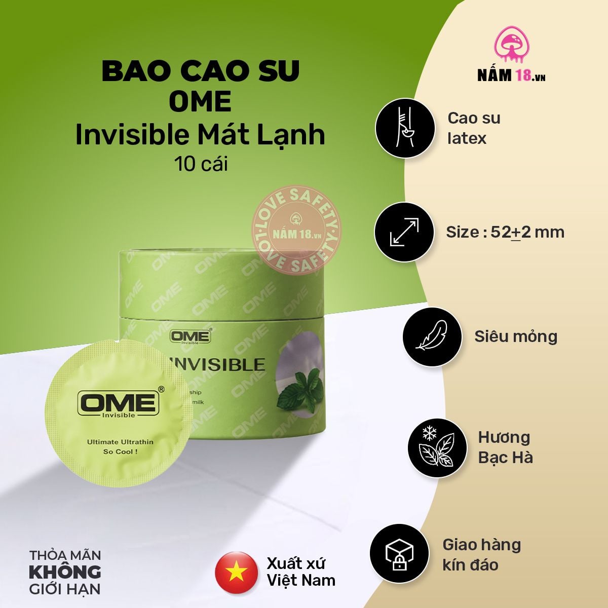  Bao Cao Su Siêu Mỏng Ome Invisible Mát Lạnh 