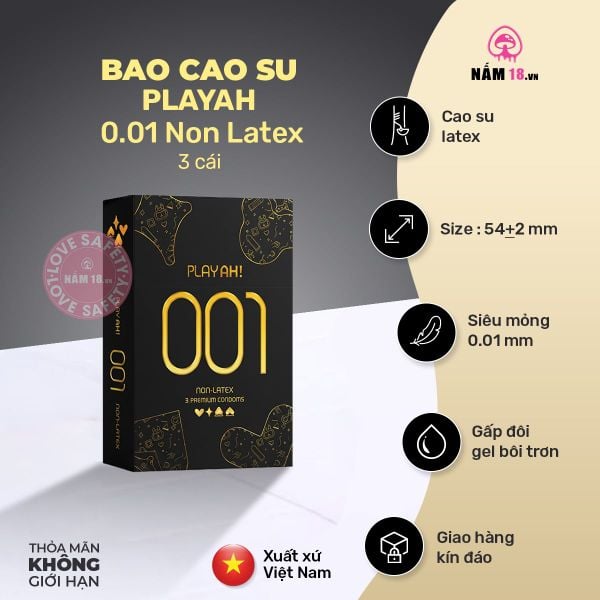  Bao Cao Su Siêu Mỏng PlayAh 0.01 Non Latex 