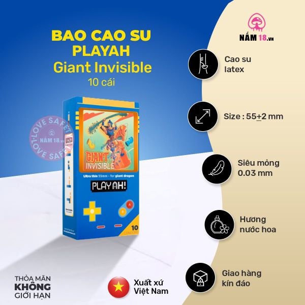  Bao Cao Su Size Lớn 55mm PlayAh Giant Invisible 